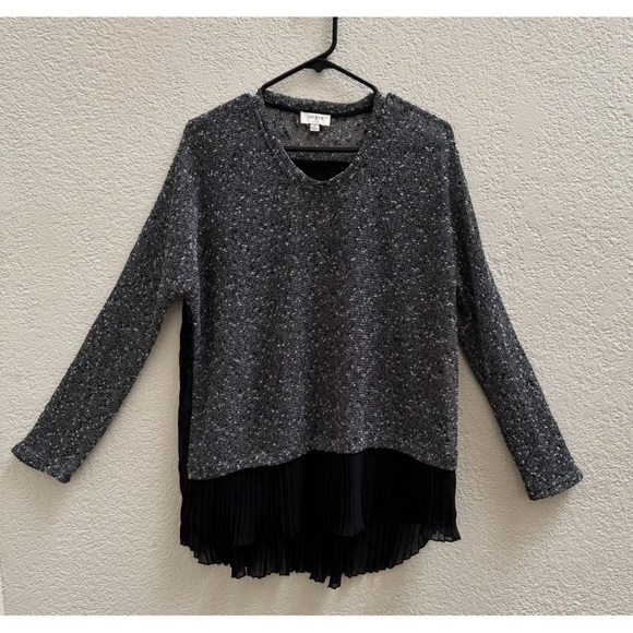 Umgee Tops - UMGEE Gray Black Pleated Faux Underlay Speckled White Knit Tunic Blouse Top SZ M